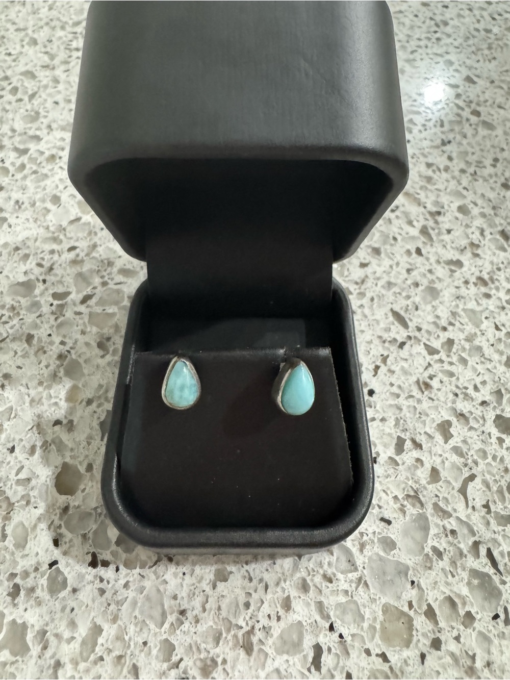 Larimar pear Stirling Silver Stud Earrings